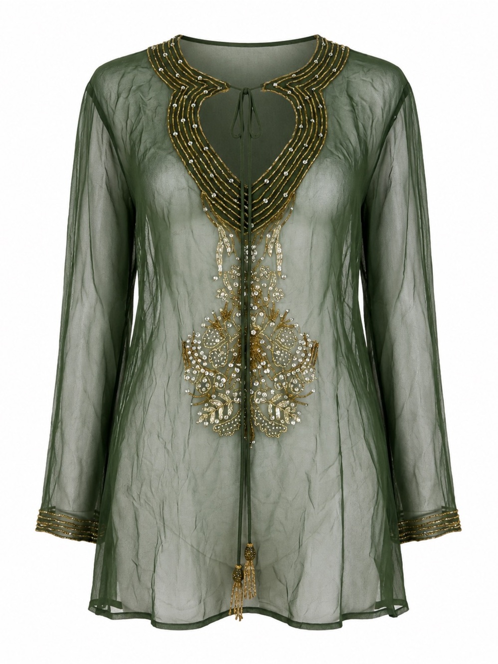 Vintage Papell Boutique Evening 100% Silk Beaded Tunic Blouse - Picture 1 of 7